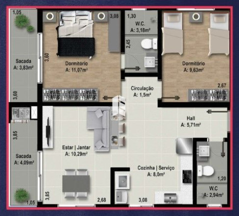 Imagem Apartamento com 2 Quartos à Venda, 70 m² em Camobi - Santa Maria