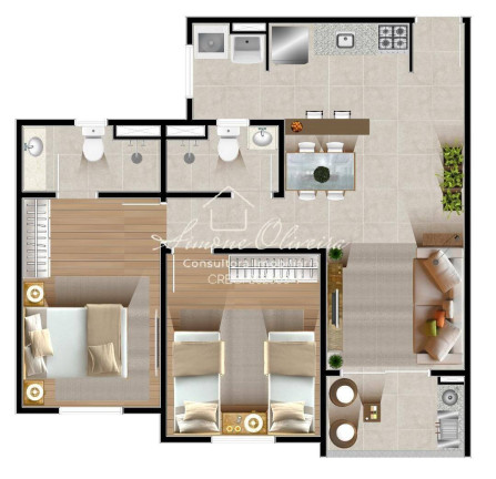 Imagem Apartamento com 2 Quartos à Venda, 62 m² em Residencial Novo Horizonte - Taubaté