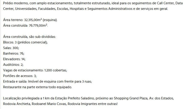Imóvel Comercial à Venda, 76.779 m² em Campestre - Santo André