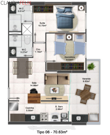 Imóvel com 2 Quartos à Venda, 70 m² em Aviação - Praia Grande