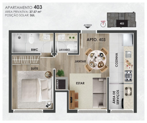 Apartamento com 1 Quarto à Venda, 37 m² em Pórtico - Gramado