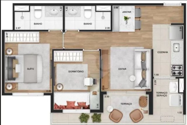 Apartamento com 2 Quartos à Venda, 55 m² em Vila Dom Pedro I - São Paulo