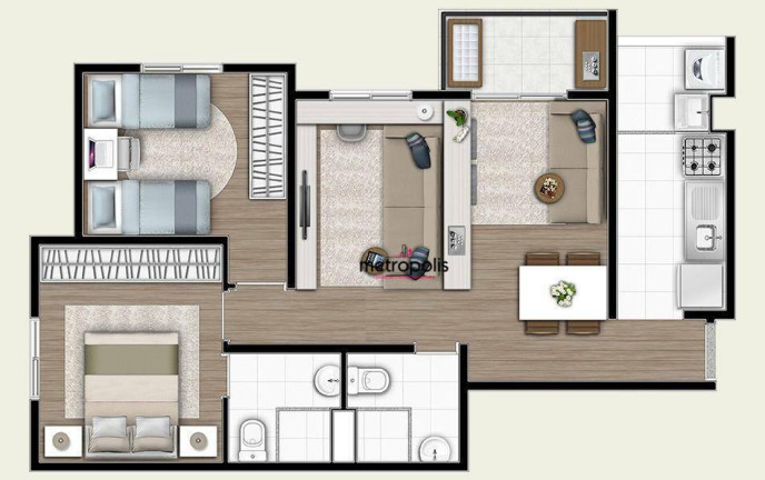Imagem Apartamento com 3 Quartos à Venda, 57 m² em Vila Valparaíso - Santo André