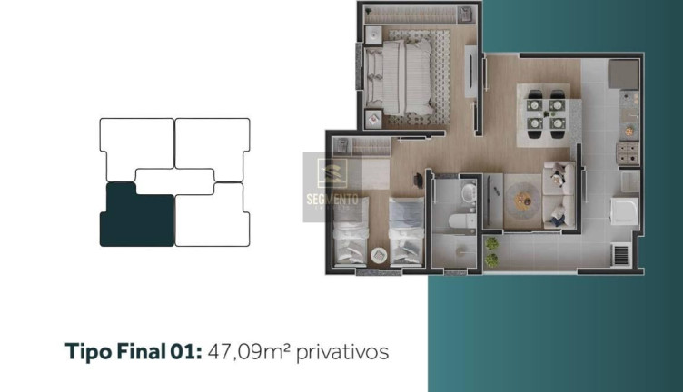 Imagem Apartamento com 2 Quartos à Venda, 47 m² em Loteamento Itaboa - Campo Largo