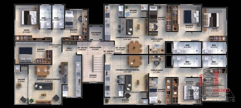 Apartamento com 3 Quartos à Venda, 77 m² em Pedra Branca - Palhoça