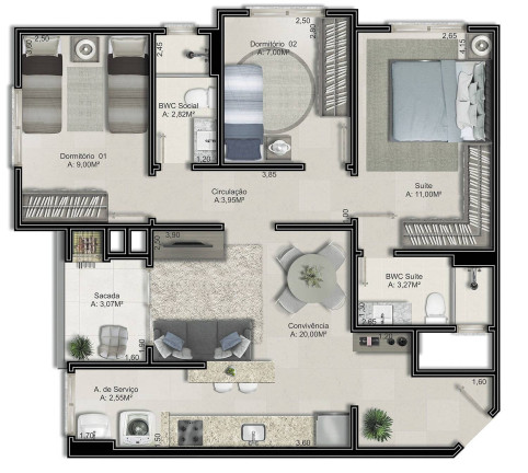 Imagem Apartamento com 3 Quartos à Venda, 77 m² em São Luiz - Criciúma