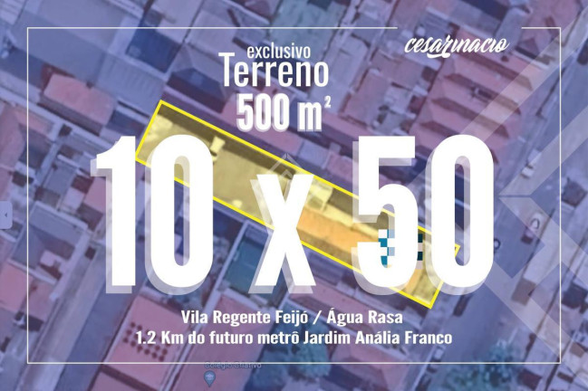 Terreno à Venda, 500 m² em Vila Regente Feijó - São Paulo