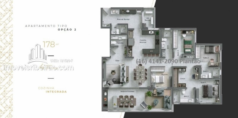Imagem Apartamento com 3 Quartos à Venda, 178 m² em Bonfim Paulista - Ribeirão Preto