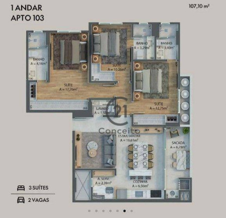 Imagem Apartamento com 3 Quartos à Venda, 107 m² em Campinas - São José