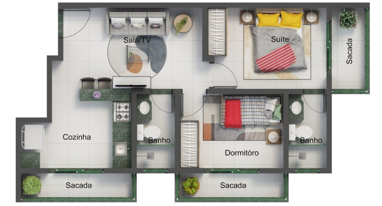 Apartamento com 2 Quartos à Venda, 47 m² em Santa Mônica - Uberlândia