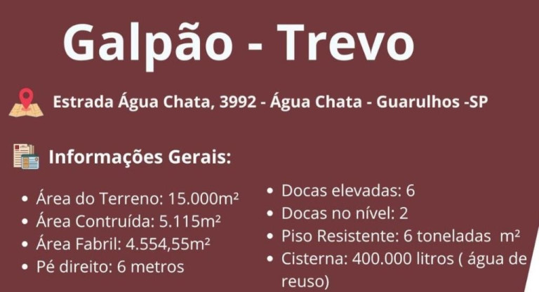 Imagem Galpão para Alugar, 5 m² em água Chata - Guarulhos Imagem Galpão para Alugar, 5 m² em água Chata - Guarulhos