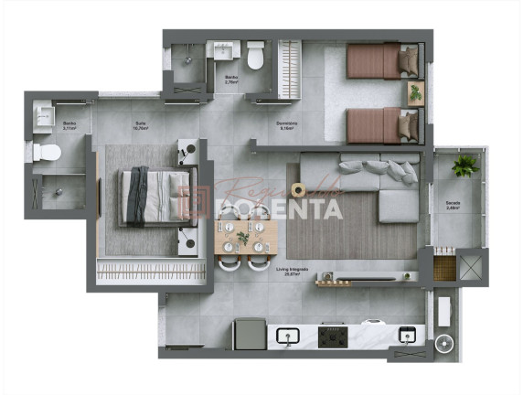 Imagem Apartamento com 2 Quartos à Venda, 65 m² em Comerciário - Criciúma Imagem Apartamento com 2 Quartos à Venda, 65 m² em Comerciário - Criciúma