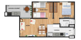 Apartamento com 2 Quartos à Venda, 49 m² em Viva Verde -  Programa Casa Verde Amarela - Vargem Grande Paulista