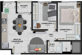 Apartamento com 2 Quartos à Venda, 53 m² em Santa Augusta - Criciúma
