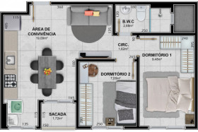 Apartamento com 2 Quartos à Venda, 53 m² em Santa Augusta - Criciúma